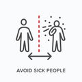 Social distance line icon. Vector outline illustration of sneezing man. Avoid sick people sign, pictorgam for