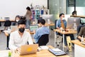 Social distance office with business team wear face mask as new normal life Royalty Free Stock Photo