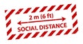 Social Distance rule red rubber seal stamp on white background. Stamp Social Distance rubber text inside. Red warning tapes