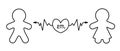 Social distance. Silhouettes of people in love with a heart and an arrow between them. Distance 2 meters.