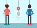 Social distance in washroom urinal. Covid 19 poster for washroom and toilet. People are maintain social distancing in office toile