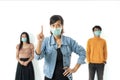 Social distance. woman sick wearing face masks