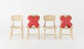 Social distancing chair wood chair with red pillow idea on new normal style concept. isolate on white background