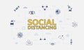 Social distancing concept with icon set with big word or text on center Royalty Free Stock Photo