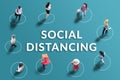 Social distancing concept. people keep spaced between each other for social distancing, increasing the physical space