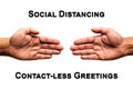 Social distancing and contact-less greetings. Two hands reaching to touch one another.