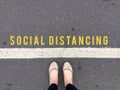 Social distancing coronavirus concept - social distance to slow stop the spread of the virus - stock Royalty Free Stock Photo