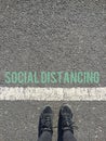 Social distancing coronavirus concept - social distance to slow stop the spread of the virus - stock Royalty Free Stock Photo