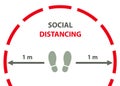 Social distancing during COVID-19 pandemic, foot prints in safety circle. Keep precaution and your distance in public place