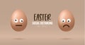 Social distancing at Easter. Emoji brown Trendy Eggs maintaining distance. Banner for Covid Coronavirus. Spring symbols covered