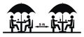 Social distancing ector icon, two summer umbrella, black, eps.