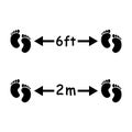 Social Distancing 6 ft and 2m footprints feet Icon. Black and White Floor Ground Marking Icon Depicting Physical Distance of Six F Royalty Free Stock Photo