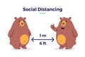 Social distancing image COVID-19 - Keep your distance 1 m / 6 feet icon - cartoon vector illustration of two bears characters