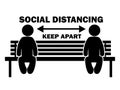 Social Distancing Keep Apart Stick Figure on Bench. Illustration arrow depicting social distancing guidelines and rules during