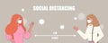 Social distancing, keep distance with people in public places to stop spreading COVID-19 coronavirus concept.Girls stand apart fro