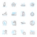 Social distancing linear icons set. Isolation, Precaution, Limited, Restriction, Protection, Distance, Careful line