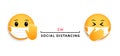 Social distancing 2 m. Medical mask emoticons. Vector icon for coronavirus