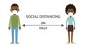 Social distancing man and woman character wearing medical mask Royalty Free Stock Photo