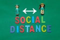 Social distancing mean penjarakan sosial in Malay language with icon over green background