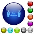 Social distancing 2 meters color glass buttons