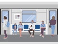 Social distancing of people inside a subway train. Passangers of metro seamless border Royalty Free Stock Photo