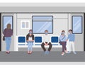 Social distancing of people inside a subway train. Passangers of metro seamless border Royalty Free Stock Photo