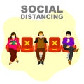 Social distancing or physical distancing, people keeping distance in public facilities reducing contact with each other for preven