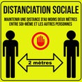 Social distancing poster keeping a distance of 2 metre in french