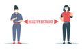 Social Distancing Quarantine, people surrounded by viruses. Social Distancing keeping distance for infection risk and disease