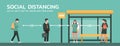 People maintain social distancing to prevent virus spreading and transmission at bus stop