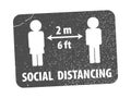 Social Distancing rule gray rubber seal stamp on white background. Stamp Social Distancing rubber text inside. Seal of silhouett