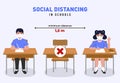 Social distancing in schools vector illustration. New normal at school. Coronavirus COVID-19 Guidance for Schools