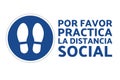 Social distancing sign. COVID-19 prevention. Inscription please practice social distancing in Spanish. Template for Royalty Free Stock Photo