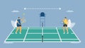 Social distancing in tennis sport. Play away from freind. Save life from coronavirus outbreak. Vector illustration designs in flat