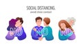 Social distancing. Warning to avoid close contacts - kisses, hugs, handshakes.