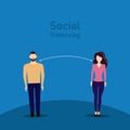 Social distanting. friend, couple long distance relationship. Social network concept. fight with coronavirus vector illustration