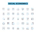 Social Economics linear icons set. Inequality, Welfare, Capitalism, Socialism, Redistribution, Injustice, Poverty line