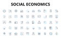 Social Economics linear icons set. Inequality, Welfare, Capitalism, Socialism, Redistribution, Injustice, Poverty vector