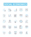 Social Economics vector line icons set. Socioeconomics, inequality, welfare, poverty, labor, markets, redistribution