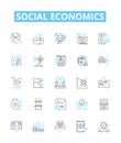 Social Economics vector line icons set. Socioeconomics, inequality, welfare, poverty, labor, markets, redistribution