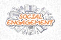 Social Engagement - Doodle Orange Text. Business Concept.