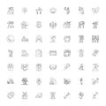 Social event linear icons, signs, symbols vector line illustration set