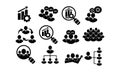 Social group communication, social network icons set n black on isolated white background. EPS 10 vector Royalty Free Stock Photo