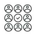 Social icon in line design. social, people, group, community, relation, connection, communication on white background vector Royalty Free Stock Photo