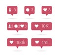 Social icon. Media set icons pack. Comment, follow and heart button. Vector