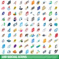 100 social icons set, isometric 3d style Royalty Free Stock Photo