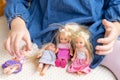 social interaction arise when children engage in collaborative doll play scenarios, girl, child plays mother-daughters with