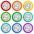 Social, internet, communication, global technology vector icons, set of colorful flat design buttons for webdesign and mobile Royalty Free Stock Photo