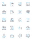 Social internet linear icons set. Community, Nerking, Communication, Engagement, Sharing, Connection, Interactivity line