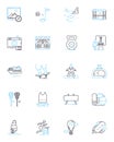 Social launch linear icons set. Buzz, Launchpad, Viral, Nerking, Influence, Engagement, Momentum line vector and concept